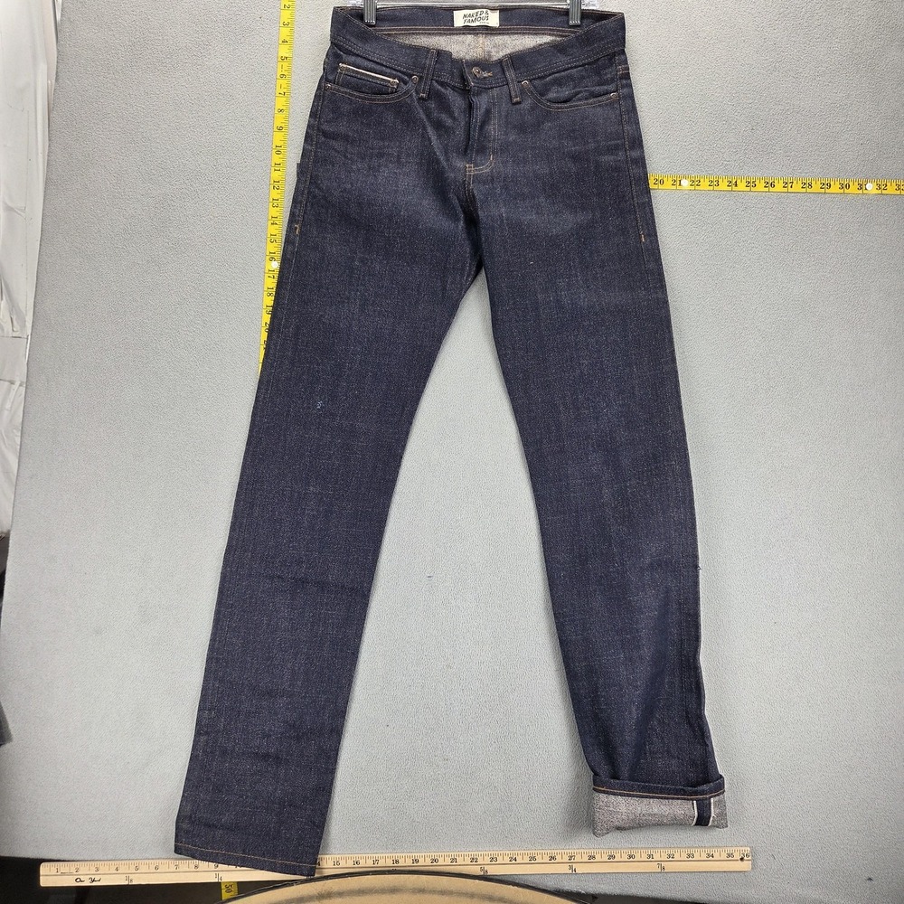 Naked & Famous Jeans Mens 31x36 Blue Selvedge Weird Guy Raw Denim Button Fly